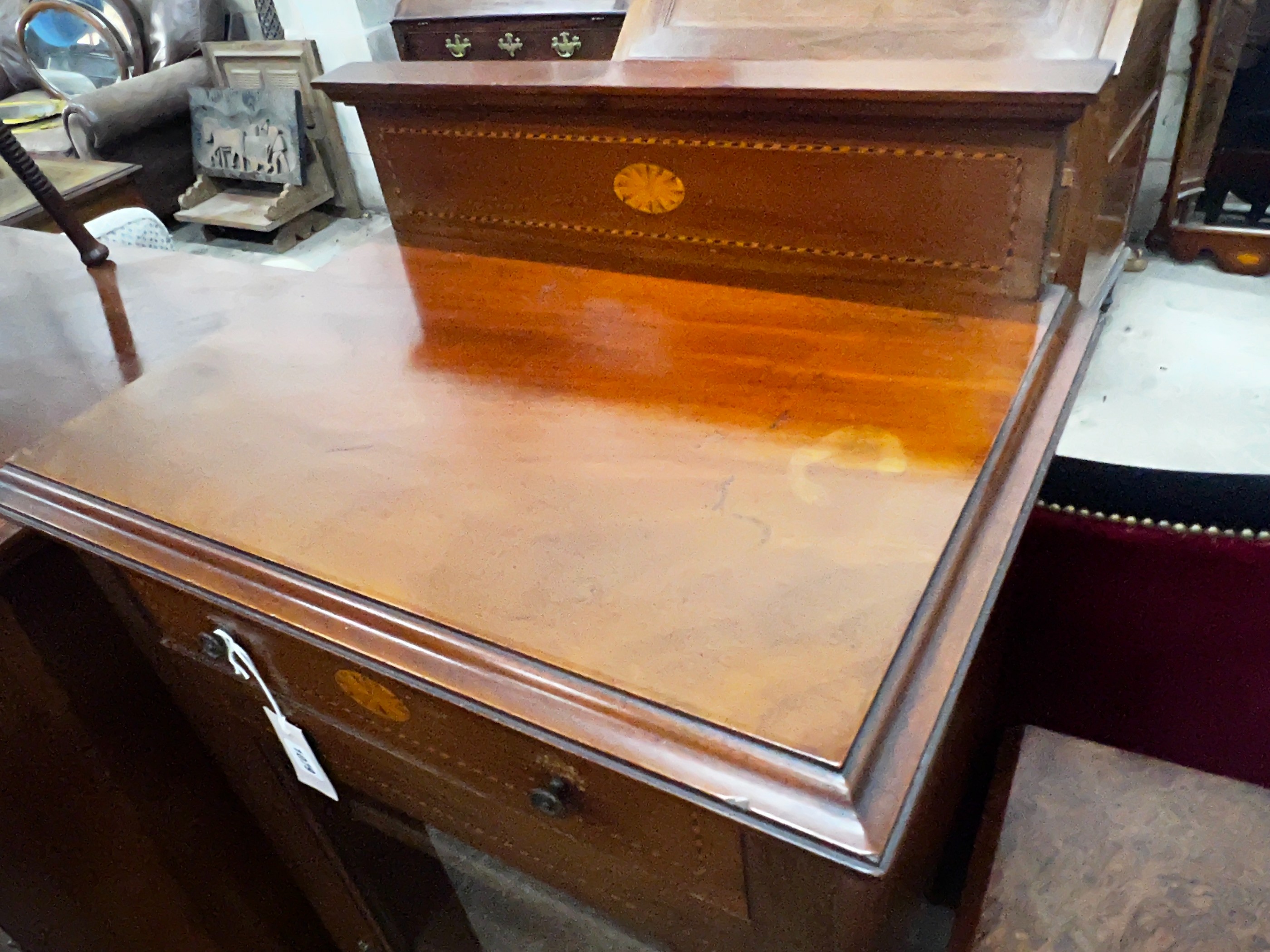 An Edwardian inlaid mahogany sheet music cabinet, width 53cm, depth 37cm, height 120cm